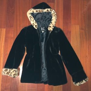 Leopard print black faux fur kid’s jacket/coat